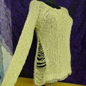 Millau Womens Medium Open Knit Beige Sweater Grunge Hippie Streetwear Distressed